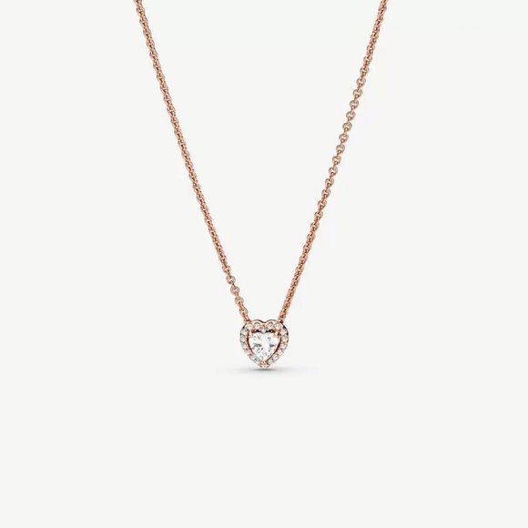 Pandora Rose GP Clear Stone Sparkling Heart Collier Necklace - Picture 1 of 5